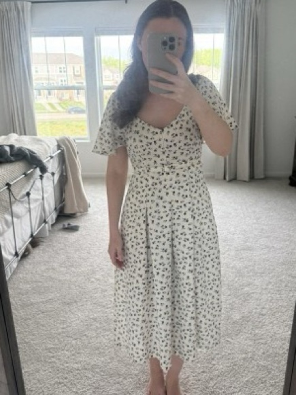 a new day Cream Floral Button-Front Midi Dress